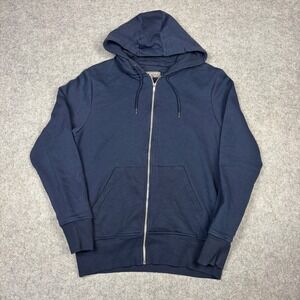 Primark Mens Full Zip Hoodie Navy Blue Solid Long Sleeve Sweatshirt Large